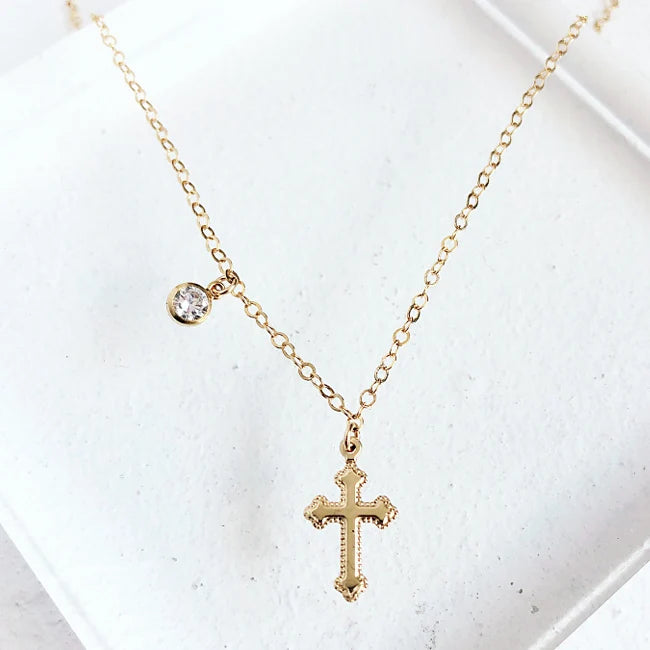 GN108 Minimalism Jewelry 14K Gold Gilled Necklace Zircon Cross Pendants Necklace for Women