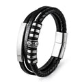 Multi Layers Wrap Leather Braided Bracelets Wrist Cuff Bangle Stainless Steel Magnetic Leather Bracelets for Men