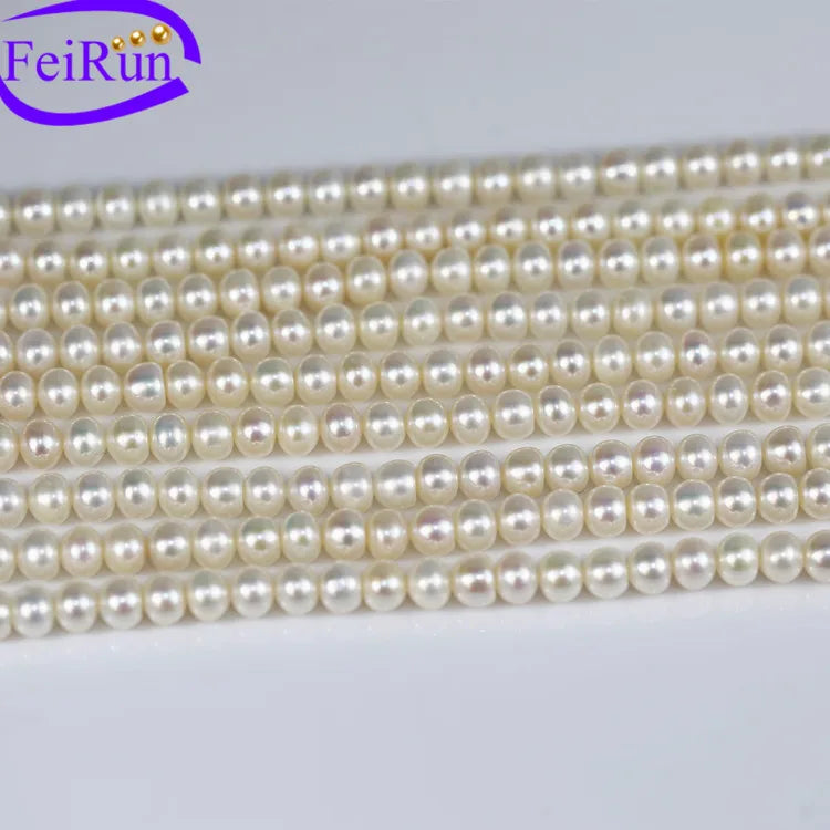 FEIRUN 6mm 3A Button Natural White Real Pearl Strands