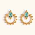 Dingran New Design Hollow Flower Stud Earring Gold Plated Stainless Steel Boho Turquoise Earrings for Women