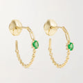 LOZRUNVE 925 Silver Fine Emerald Oval Gemstone Link Chain Shape Medium C Hoop Earring