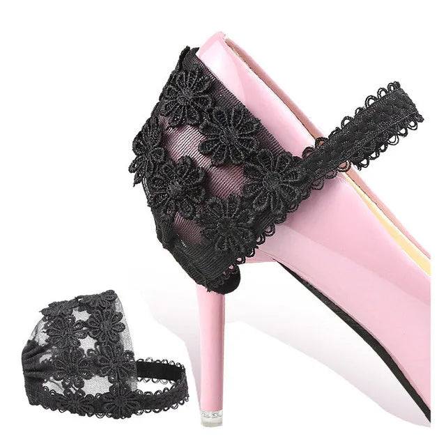 Black Anti Falling Soft Elastic Lace Fixation Slacker Shoe Strip No Tie Shoelace Buckle for High Heels Shoes