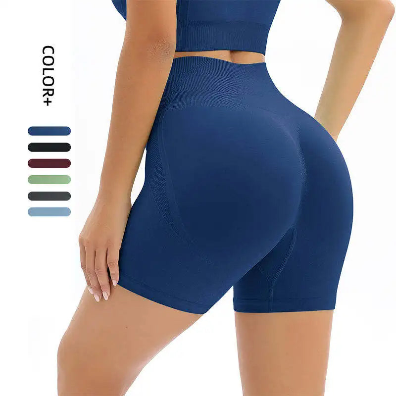 Women's High Waist Quick Dry Running Bike Yoga Scrunch Shorts Solid Pattern Elastic Waist Pants