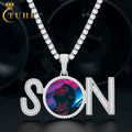 Factory Wholesale Price Trendy 75mm Gold Plated Brass AAAAA Baguette CZ Diamond Iced Out Letter SON Custom Photo Pendant