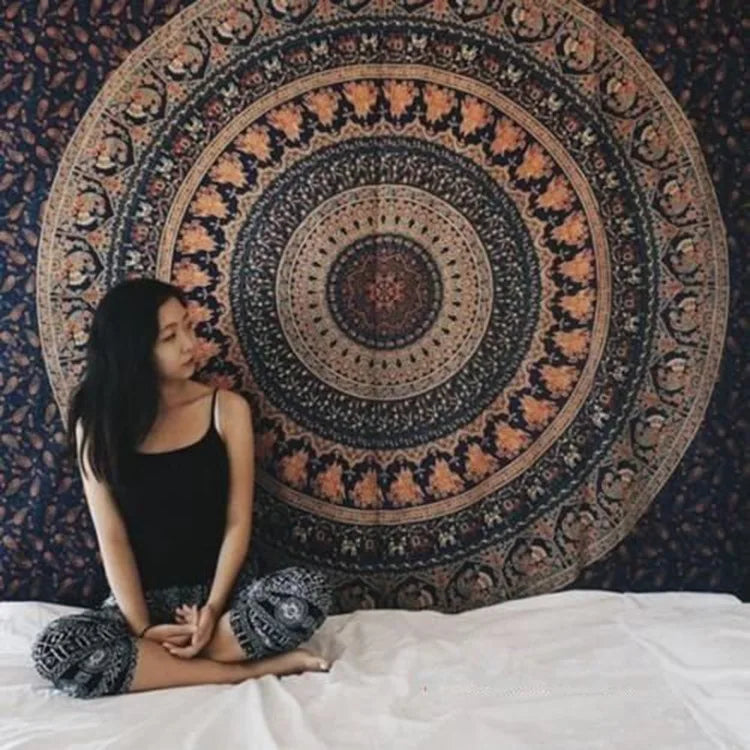 Custom Tarot Wall Hanging Tapestry Indian Mandala Bohemian Polyester Fiber Tarot Print Tapestry Carpet
