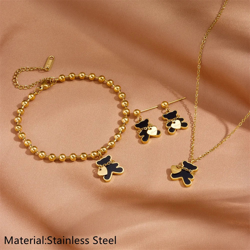 DAIHE Cute Little Bear Stainless Steel Peach Heart Necklace Necklace Bracelet Set Necklace Wholesale