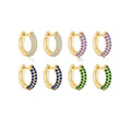 FUAMAY Luxury Colorful Rose Purple Zircon Hoop Earrings Three Row White Dark Blue Emerald Green Hoop Earrings Silver for Women