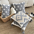 White Grey Classic Wave Line Pattern Throw Pillow Covers Woven Tufted Velvet Pillowcase With Tassel/