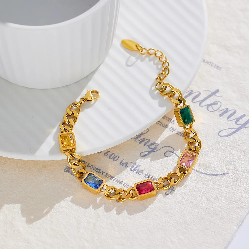 Beimai OEM Retro Gold Titanium Steel Bracelet Popular 18k Gold Plated Waterproof Colorful Zircon Main Material Stainless Steel