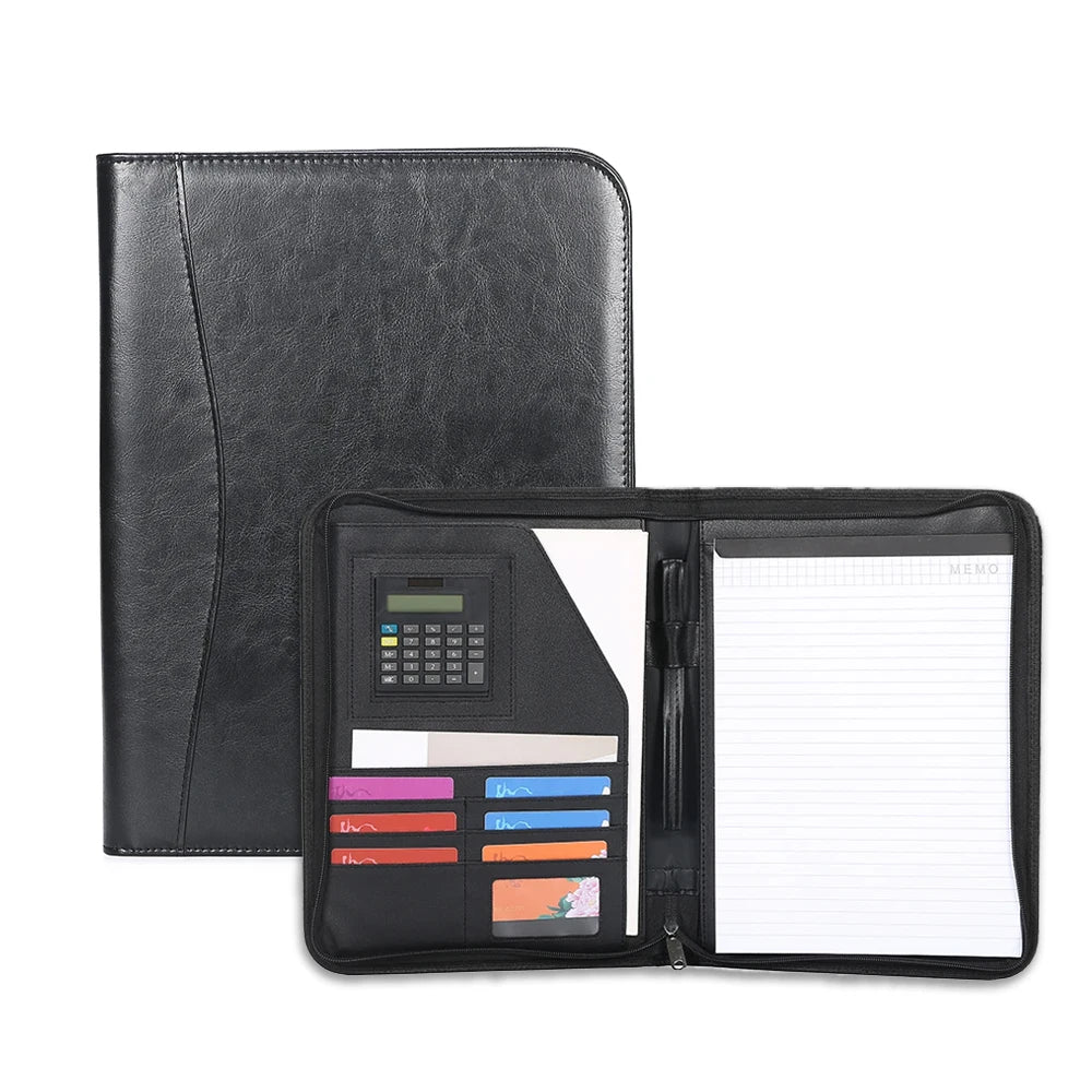 Professional Custom Top Quality Genuine PU Leather Business Portfolio Bag File Folder A4 Document Folder Binder With Card Holder