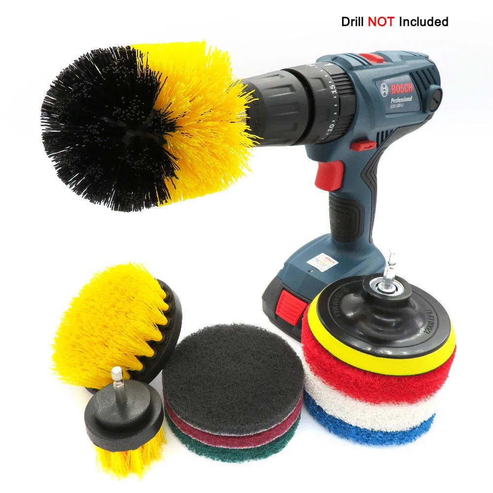 10pcs Yellow Electric Cleaning Brushes Attachment Polishing Pads Cleaning Kit Detailing Brush for Car Bathroom Kitchen Clean