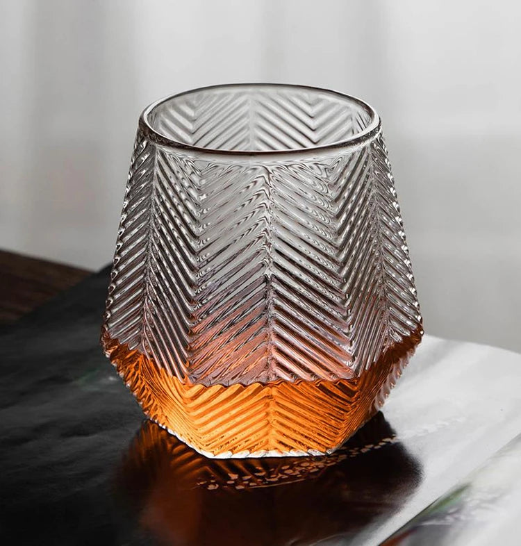 Olive Diamond Pattern Coffee High Borosilicate Glass 270ml Hand Blown Minimalist Dishwasher Safe Unisex Home Office