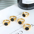 French Style Ins Hot Selling Black Drip Oil Circular Ring Stainless Steel Plated 18k Gold Ring Anillos De Oro 18k