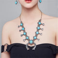Vintage Fashion Bohemian Squash Turquoise Blossom Pendant Necklace Earring Set Jewelry Gifts