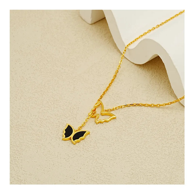 Bulk in Stock 925 Silver Stud Earrings Necklace Natural Gemstone Black Onyx butterfly Pendant Jewelry Set Wholesale