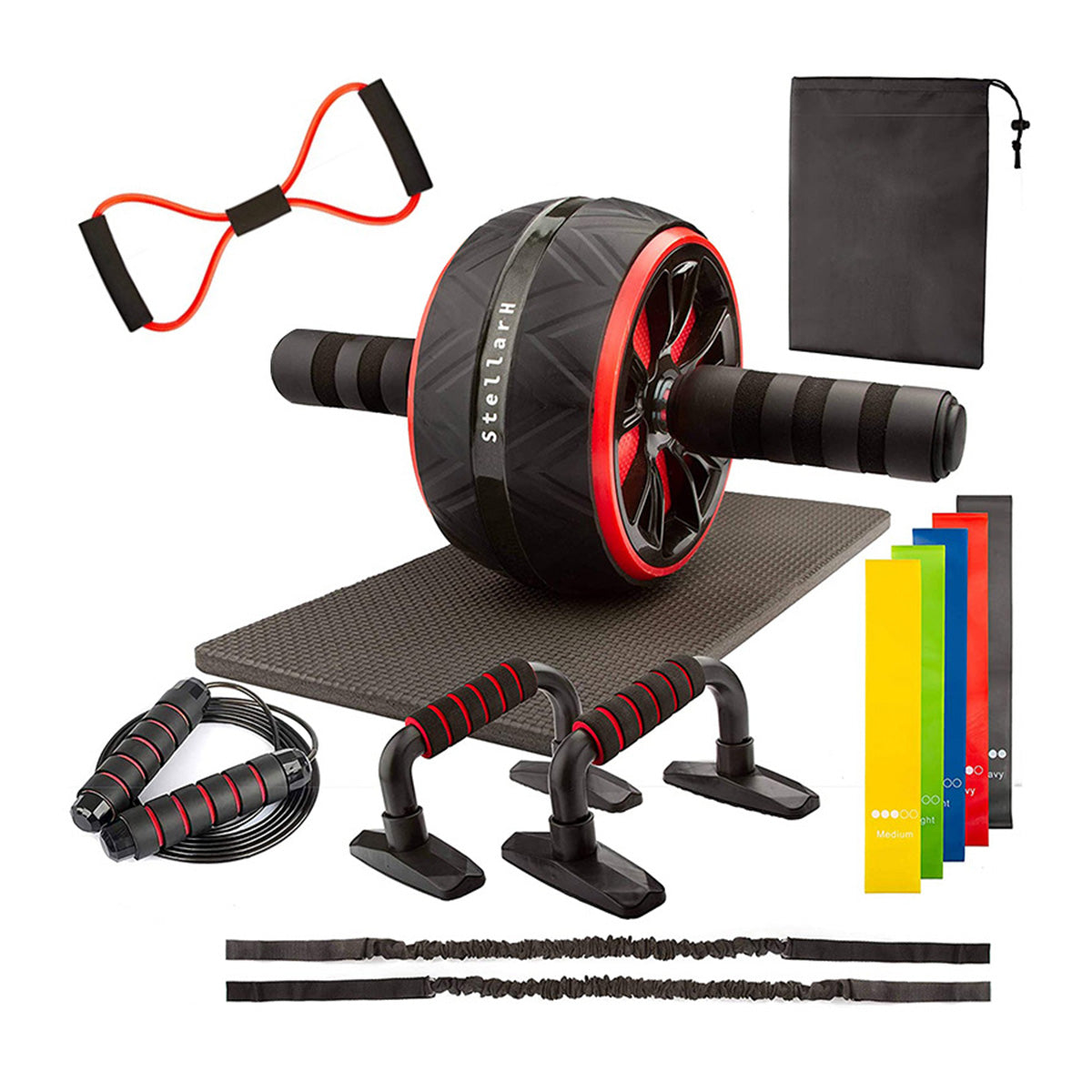 For New Design Black Multi-functional Lightweight Steel Abdominal Exercise Wheel Set Unisex Home Use Ab Workout Equipment Kit
