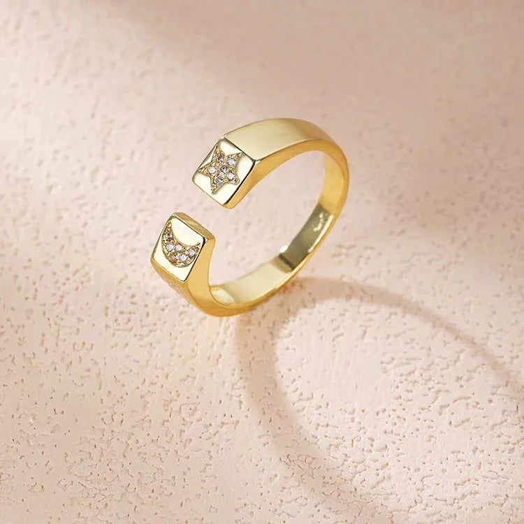 RM1302 18k Gold Silver Plated Tiny Minimalist Micro Pave CZ Sonne and Luna Stackable Rings CZ Moon and Star Sun Signet Rings