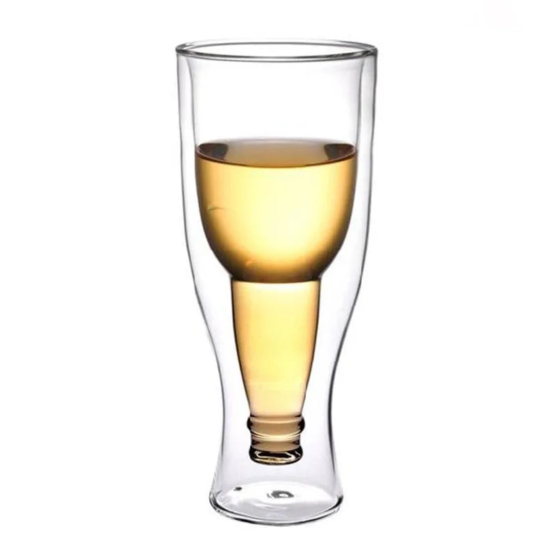 Madou 350ML Double Wall High Borosilicate Glass Beer Glass Novel Hopside and Upside down Bottle Shaped 350ml