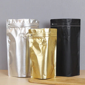 Clear Gold Stand-Up Ziplock Food Packaging 100g-300g Metallic Kraft Paper Doypack Pouches for Sugar and Pet Food
