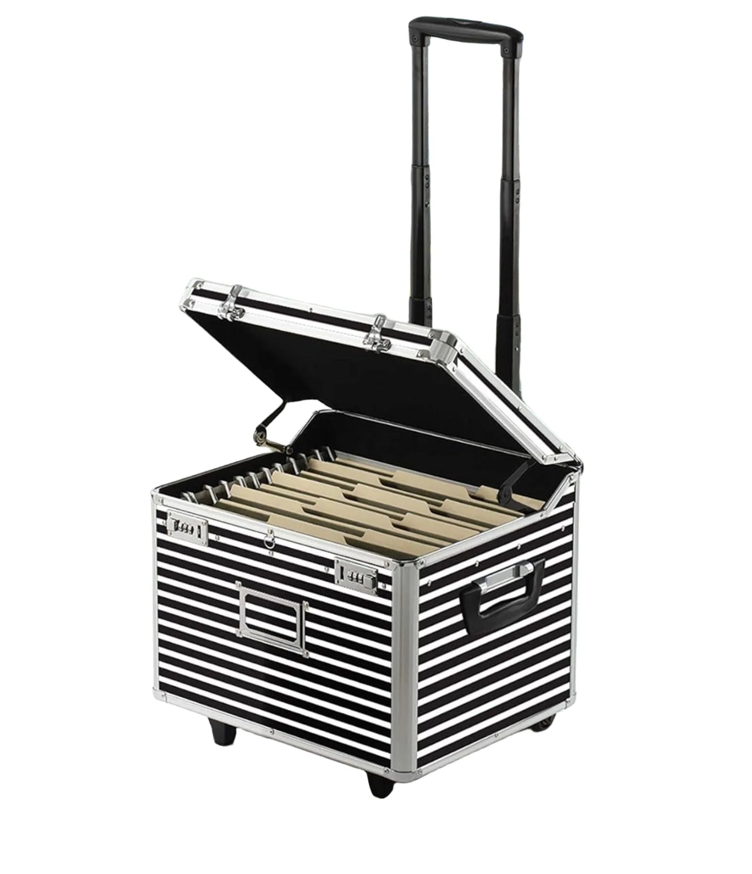 Customizable Zebra Stripe Hard Shell Aluminum Rolling Case with Wheels for File Storage Item Organization OEM & ODM Supported