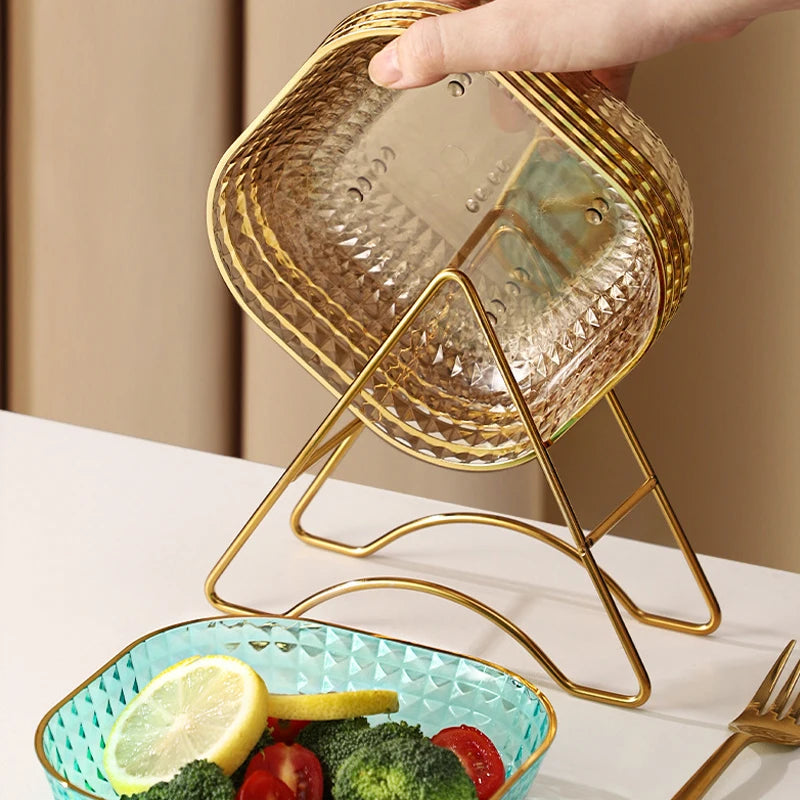 Light Luxury Transparent Fruit Plate Dish Golden Edge Good-Looking Dried Fruit Tray Fruit Plate Snack Dish