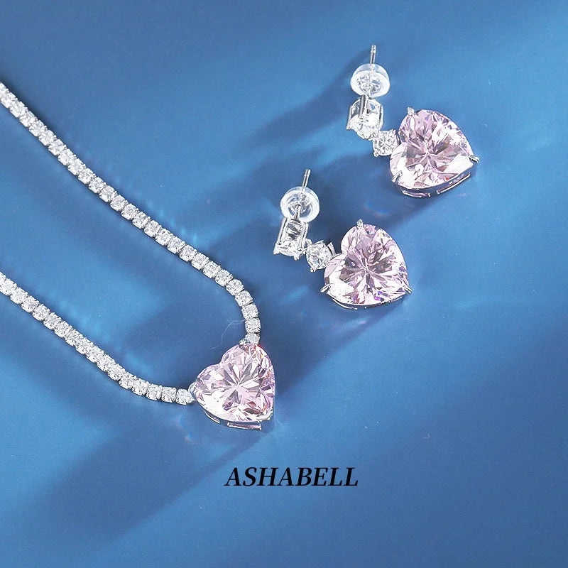 Wholesale 925 Sterling Silver Hip Hop Iced Out Tennis Chain Heart Necklaces Set for Women