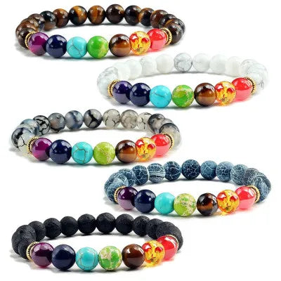 Wholesale 7 Chakra Healing Diffuser Bracelet Colorful Yoga Beaded Universe Planet Natural Stone Pearl Main Stone Jewelry