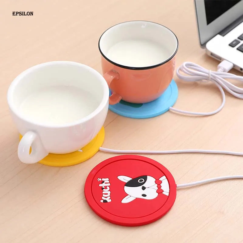 Epsilon custom cute cartoon USB Coffee Cup Warmer Silicone Coaster With Cute Design PVC Heat Resistant Bottom Cover Cup Coasters