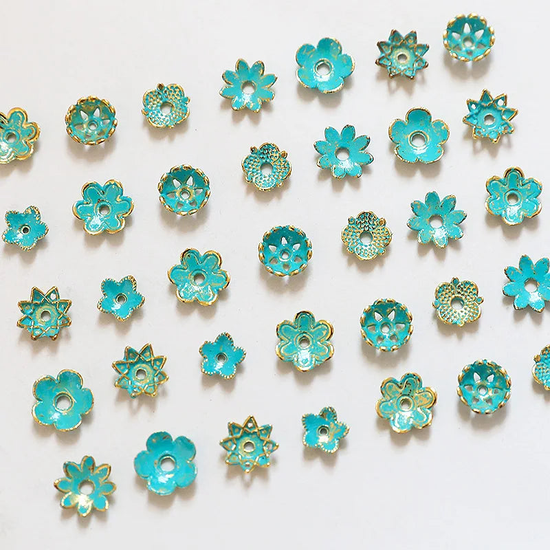 Dainty Turquoise Bead Cap Brass Beauty Hollow Flower Bead Cap for DIY Necklace Bracelet Earring Making Jewelry Accessories