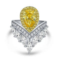 925 Sterling Silver 18K Gold Plated  Ring 4ct Pear Shape Yellow  Women Engagement Ring ZIRCON