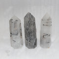 10x3cm Natural Black Rutilated Quartz Crystal Wand Hexagonal Faceted Quartz Crystal Stone Points Gemstone Wand