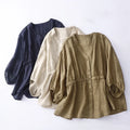 2024 Summer New Versatile Fashion Elegant Casual Loose Top Cotton Hemp V-Neck Women's Blouses and Shirts