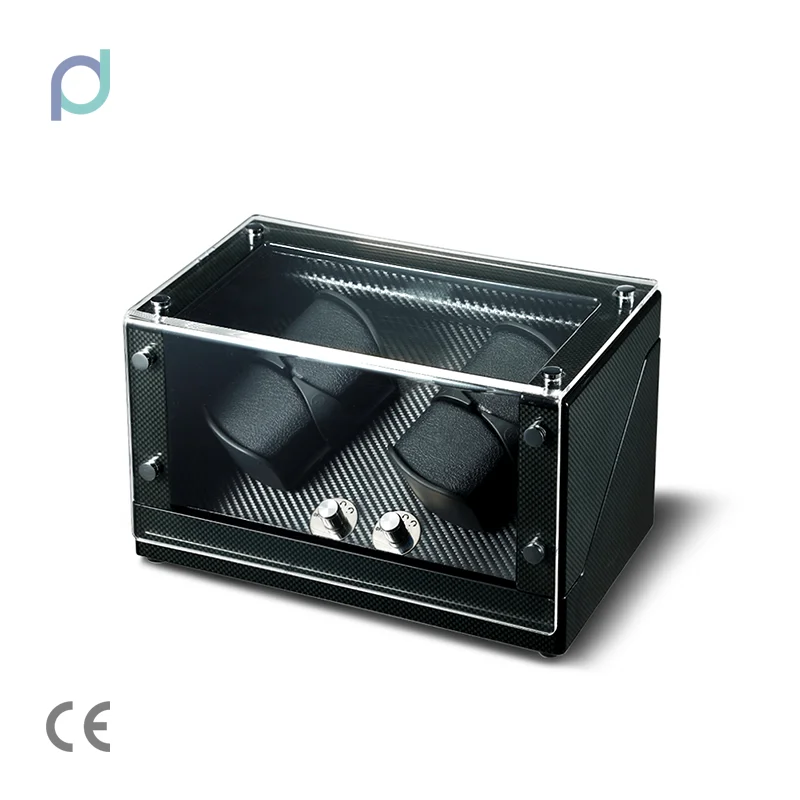 China Modern Glass Carbon Fiber Rectangle Gyroscopic Motor Box Automatic Orbit Luxury 4 Watch Winders Velvet Leather Inner