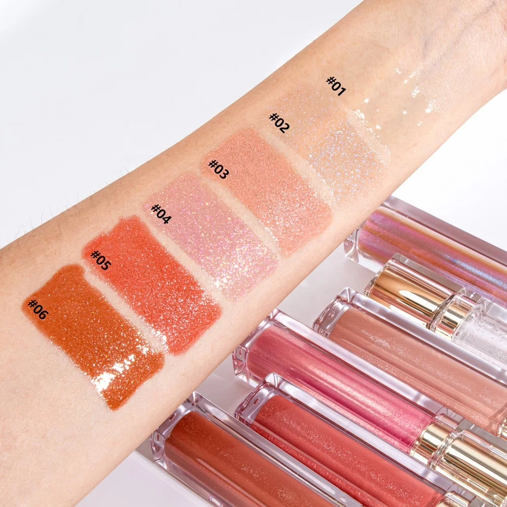 Wholesale Vegan Mineral-Based Liquid Glossy Lip Oil Clear Shimmer Lip Gloss with Moisturizing Glitter Shiny Lip Gloss 3pcs MOQ