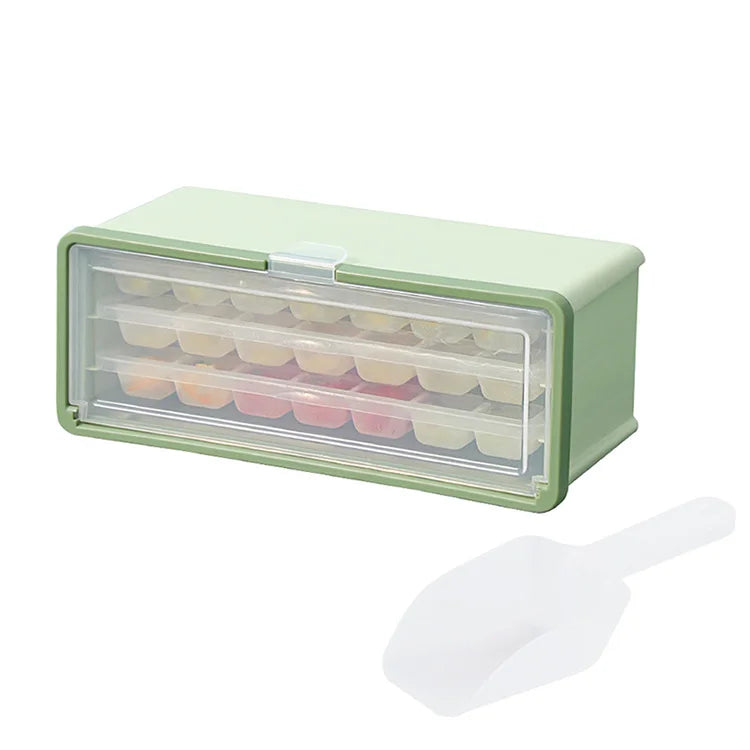 Summer 63 Cavities Easy Release PP Ice Cube Trays With Lid and Bin Ice Cube Maker Top Seller Large Capacity Plastic Ice Bucket