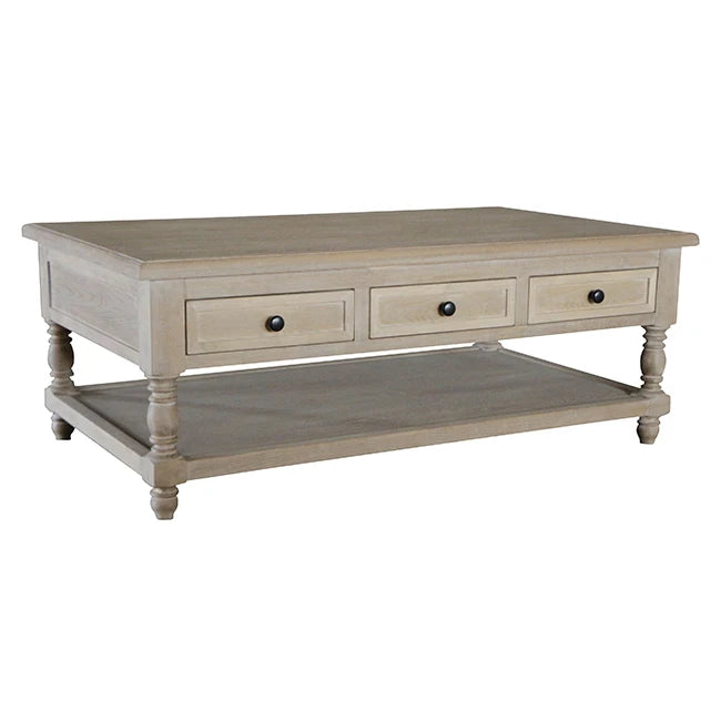Light Gray Weathered White Double-Tier Storage Coffee Table