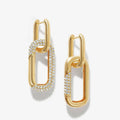 LOZRUNVE 925 Sterling Silver Gold Hiphop Pave CZ Rectangle Linked Drop Chunky Oval Hoop Earrings