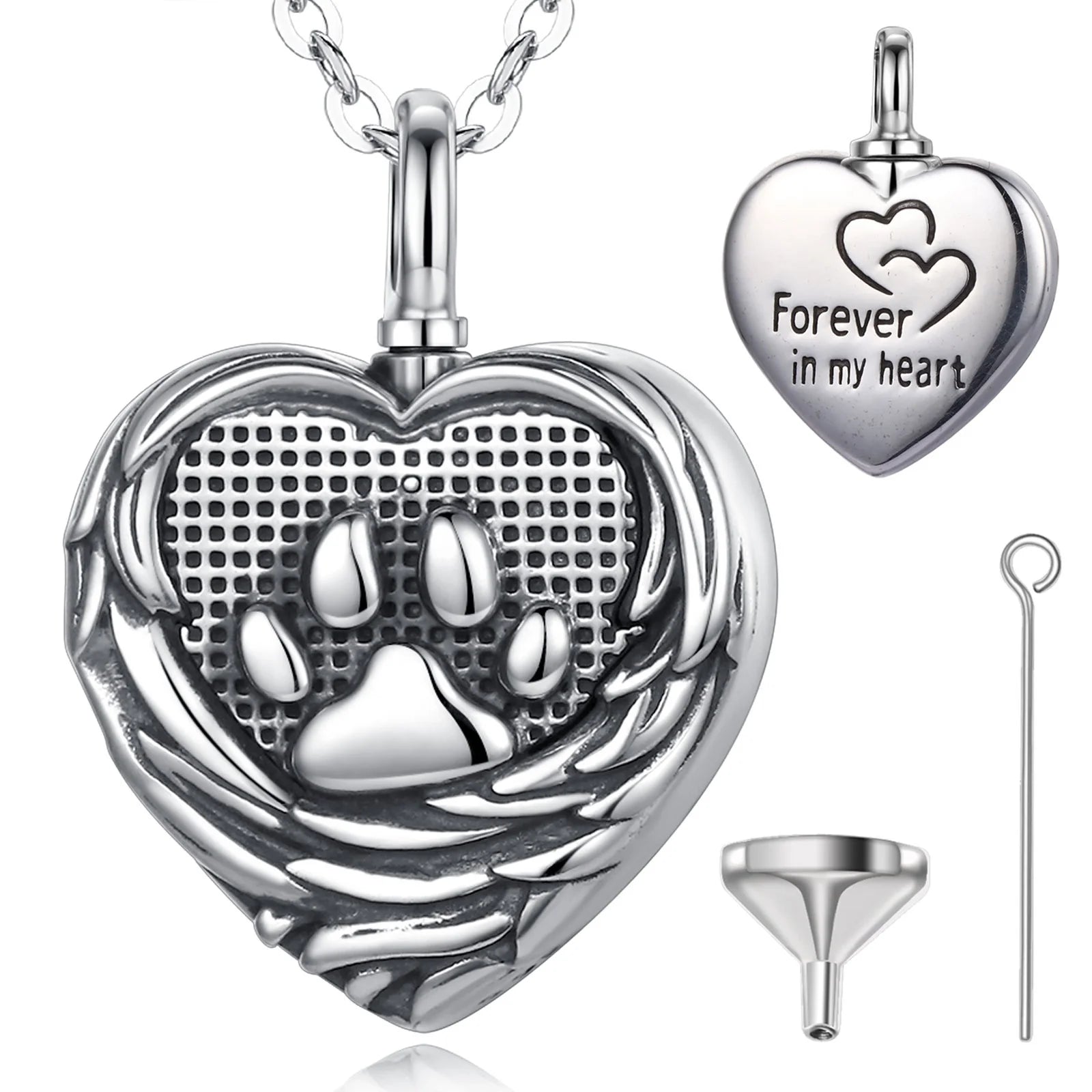 Cremation Jewelry S925 Sterling Silver Heart Pendant Paw Ashes Urn Necklace for Pet Dog