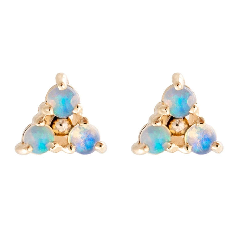 Gemnel Luxury Jewelry 925 Sterling Silver Tri Opal Gemstone 18k Gold Stud Earrings