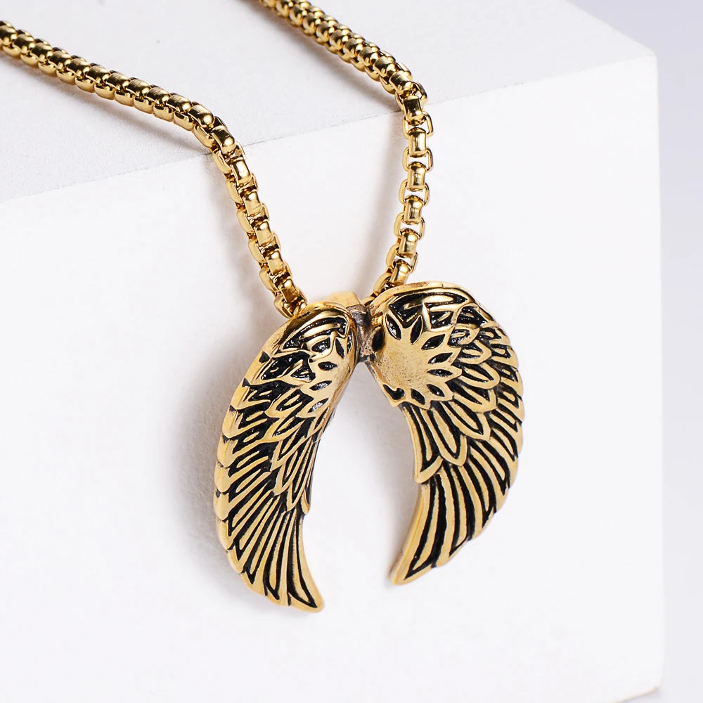 Men's Stainless Steel Necklace with Gold Plated Angel Wings Pendant Fashionable Pendants & Charms