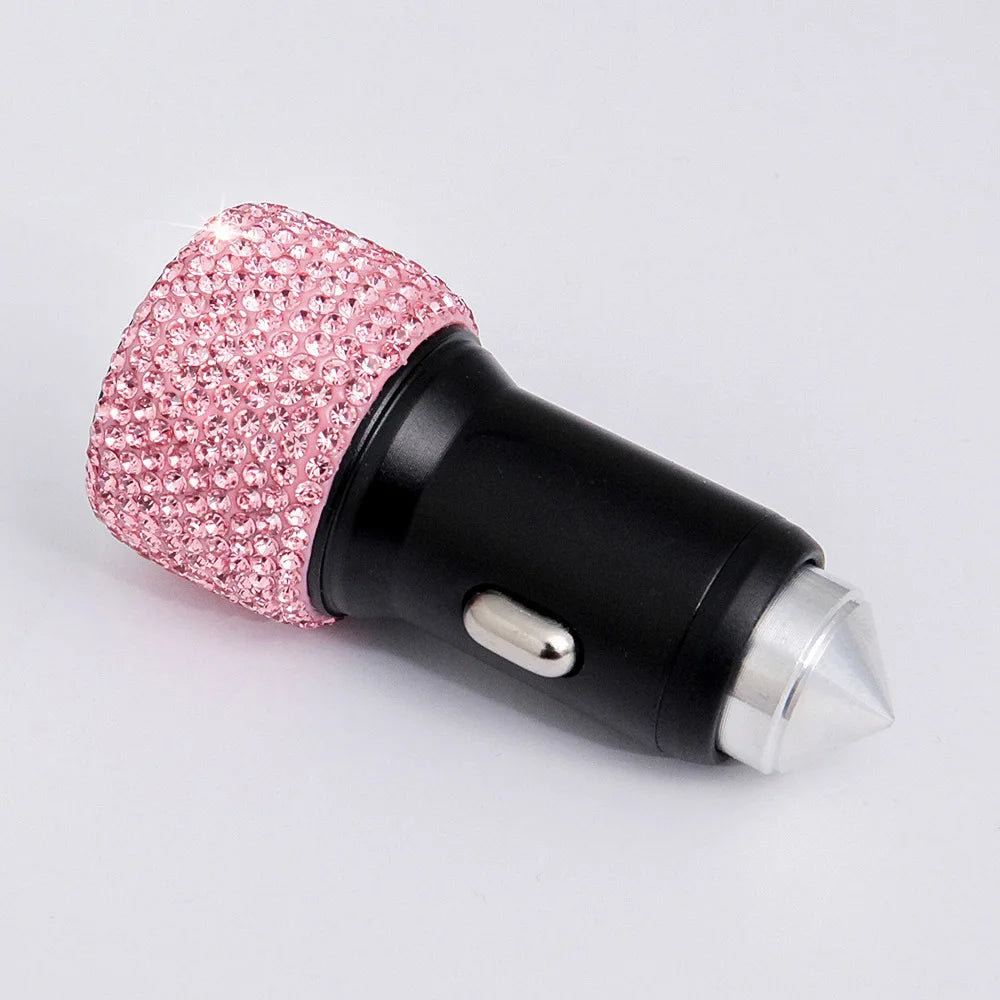 Bling Rhinestones Fast Charging Crystal Car Adapter Dual USB Car Charger Car Decoration Charger
