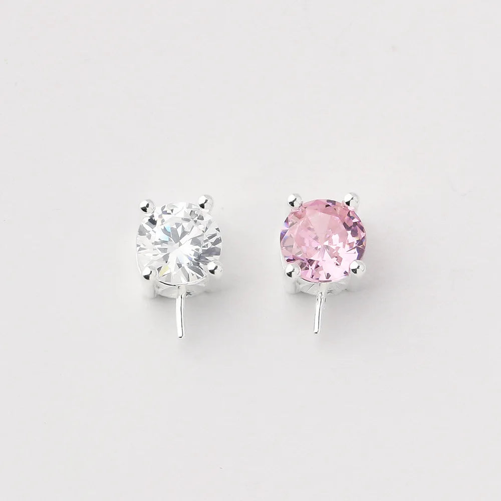 Fashion 925 Sterling Silver Zircon Square Pinch Bails Connection Pendant Beads Cap for Diy Pearl Jade Crystals Necklace