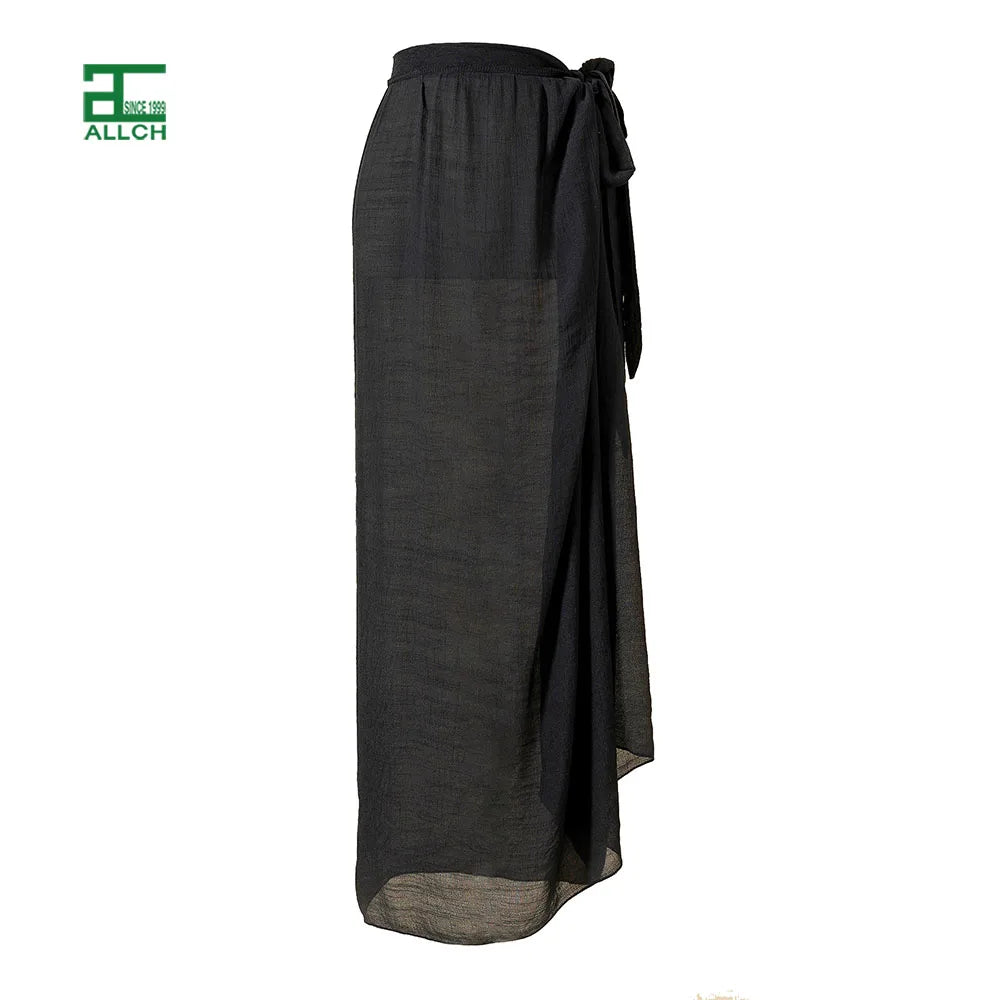 ALLCH Wholesale Beach Sarong Pareo Womens Semi-Sheer Swimwear Cover Ups Short Skirt With Tassels
