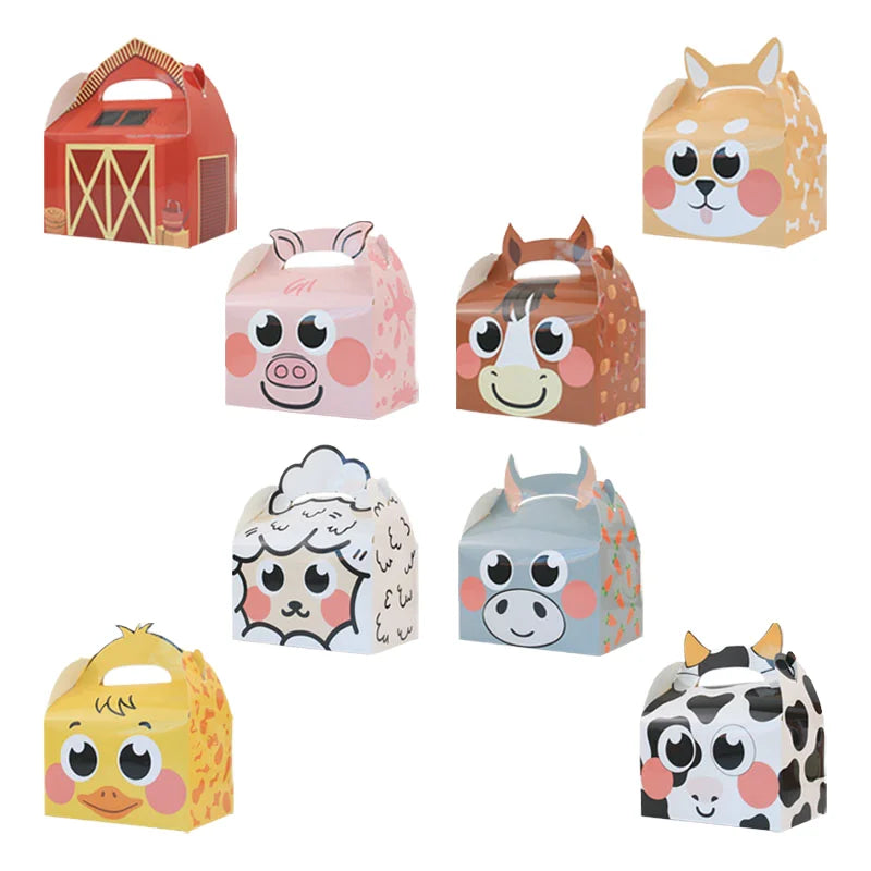 2025 Farm Animal Themed Birthday Party Favor Boxes Glossy Lamination Kids Birthday Decorations Barnyard Happy Treat Boxes for