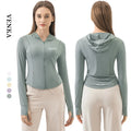 Women's Full Zip-up Gym Fitness Long Sleeve Sport Clothing Running Yoga Ladies Jacket Hoodies With Thumb Holes and Pockets