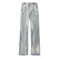 Customized Stonewashed Patchwork Denim Wide Leg Straight Baggy Street Style Fashion Blue Jeans for Men