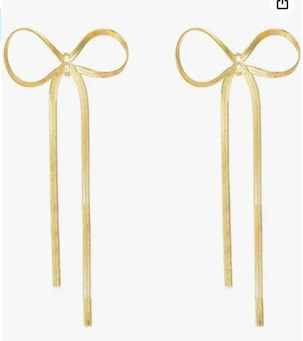 Statement Ribbon Fringe Waterfall Dangling Wedding Gold Bow Earrings Long Chain Bow Dangle Drop Tassel Earrings for Women Girls