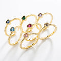 7 Colors 18K Gold Plated Love Heart Cut Rhinestone Diamond Open Finger Ring Cubic Zirconia Heart Adjustable Ring for Women