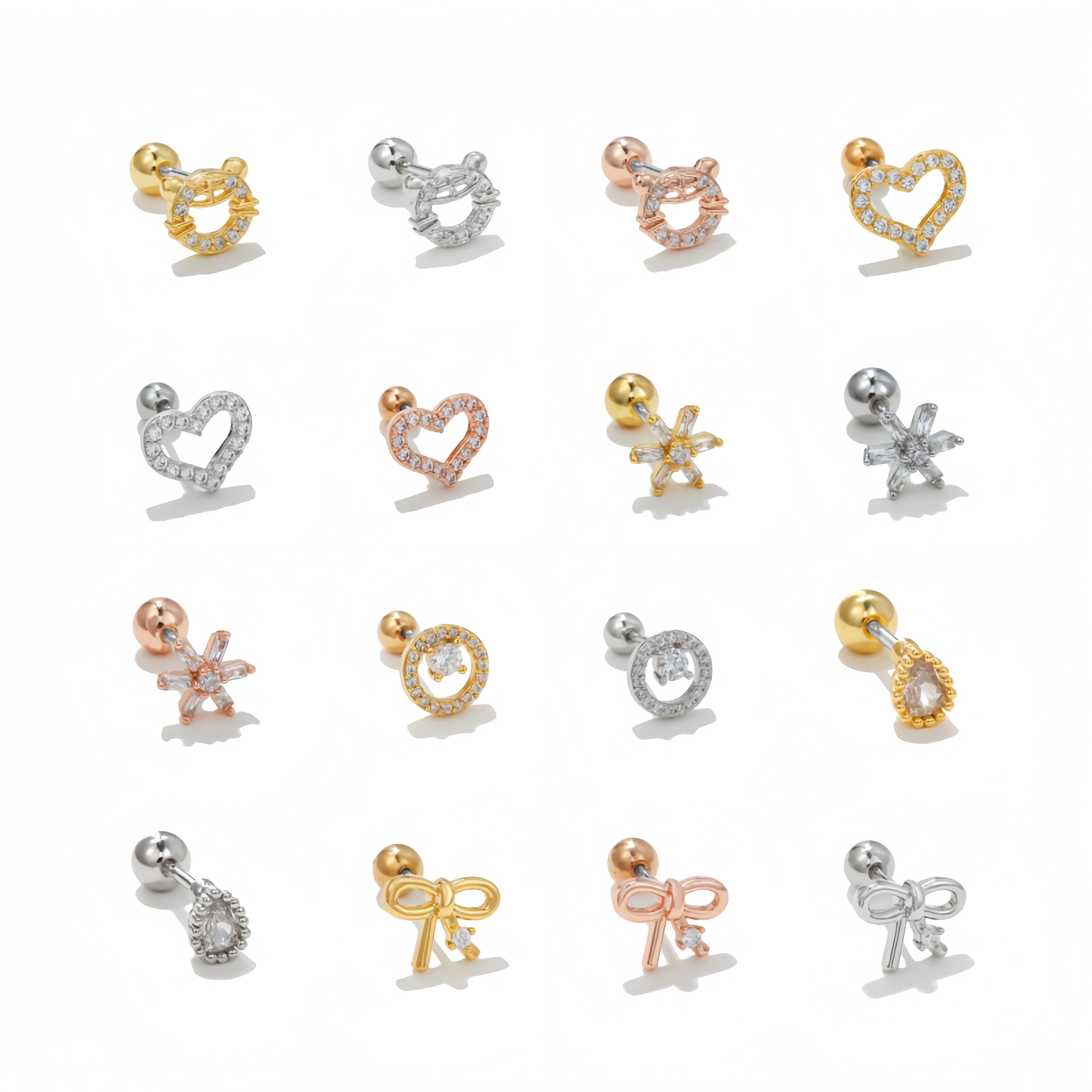 Zircon Ear Bone Stud 18K Gold Plated Brass Hot Girl Ear-Caring Ear Bone Pin Sleeping No Need to Take Off Diamond Earrings