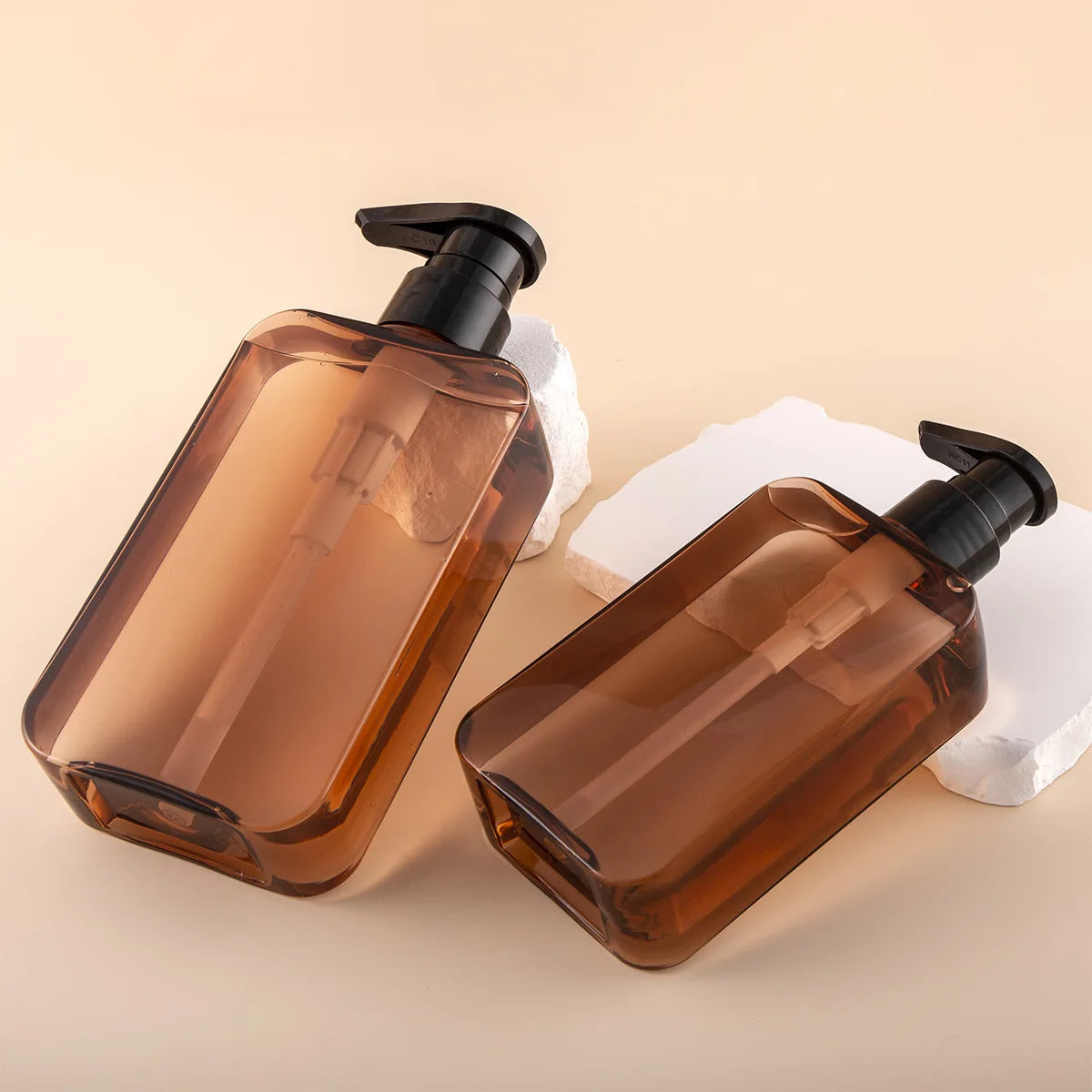 Custom Square 300ml PET Screen Printed Lotion Pump Bottle with Amber Plastic Travel Design for Shower Gel & Shampoo Use